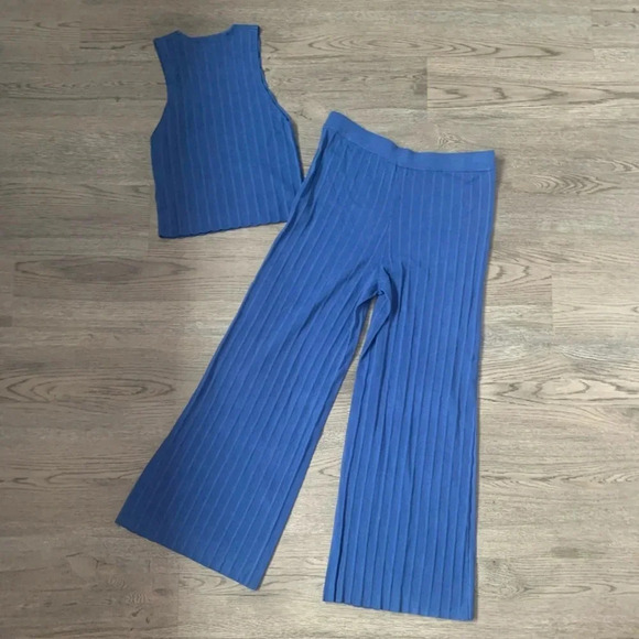 House of Harlow 1960 Ribbed Knit Two Piece Pant Set - Size M - Blue - NWT - Picture 2 of 12